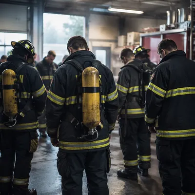 Firefighters in Prayer at Fire Station