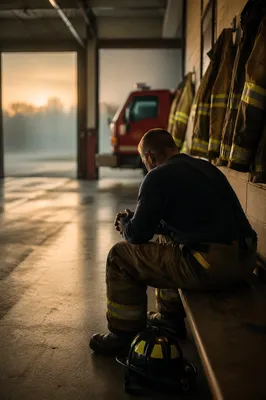Firefighter Prayer at Dawn in Station