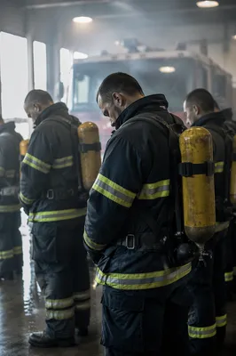 Firefighters in Prayer at Fire Station