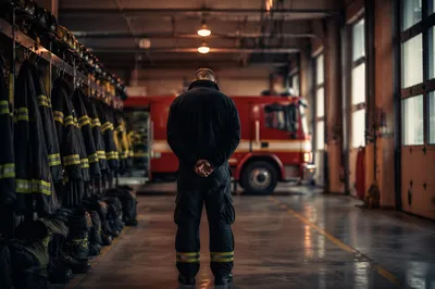 Firefighter Prayer at Dawn in Station