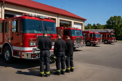 Firefighters Praying Outside Fire Station