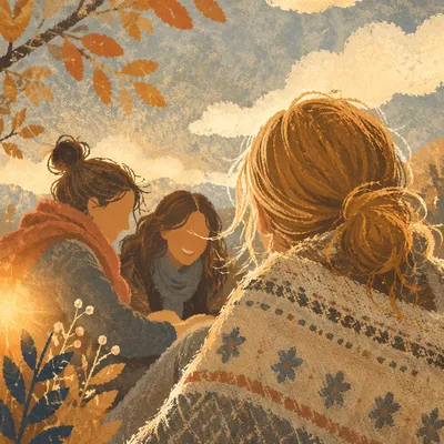 Friends Laughing Outdoors in Autumn Sunlight
