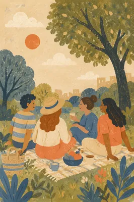 Joyful Friends Picnic in Golden Hour