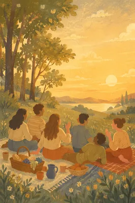 Joyful Friends Picnic at Golden Hour