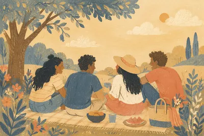 Joyful Friends Picnic at Golden Hour
