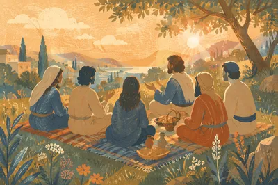 Friends Laughing on a Golden Hillside