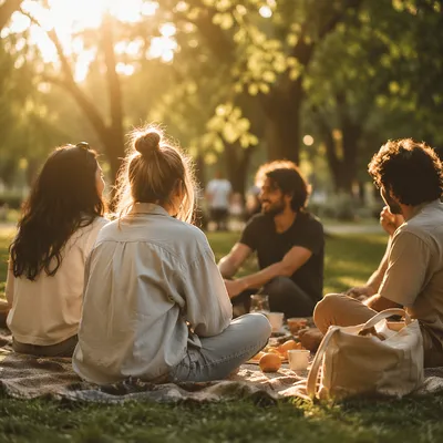 Joyful Friends Picnic in Golden Hour Park