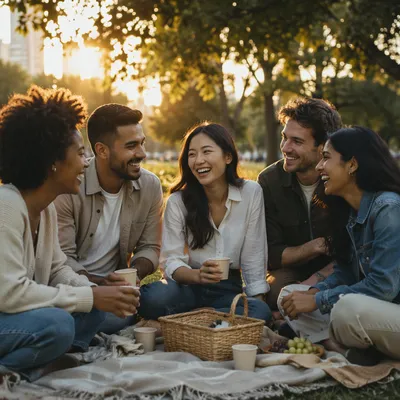 Diverse Friends Laughing at Park Picnic