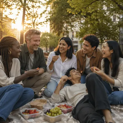 Joyful Friends Picnic in Golden Hour Park