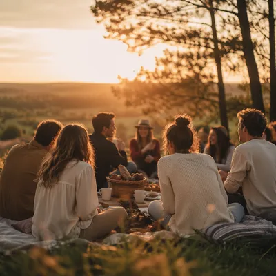 Joyful Friends Picnic at Golden Hour