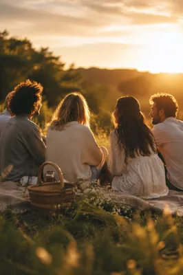 Friends Laughing on Golden Hour Hillside