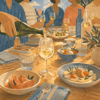 Friends Celebrating Around a Sunlit Dinner Table