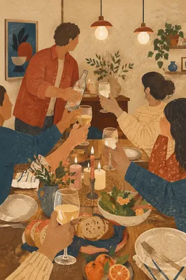 Joyful Friends Toasting at Dinner Table