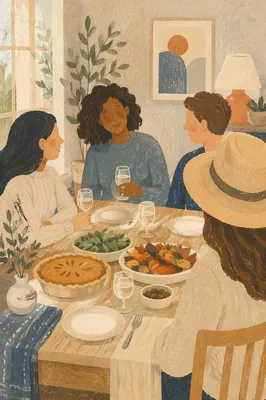 Friends Laughing Around Cozy Dinner Table