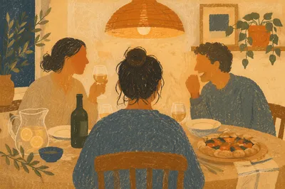 Joyful Friends Dinner Table Celebration Scene