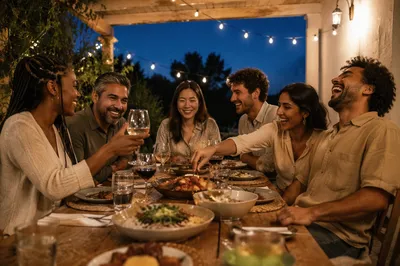 Friends Laughing at Patio Dinner Party
