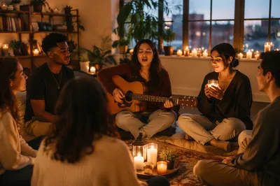 Cozy Acoustic Gathering with Candles at Dusk