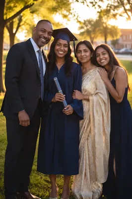 Family Celebrates Graduate in Park at Sunset