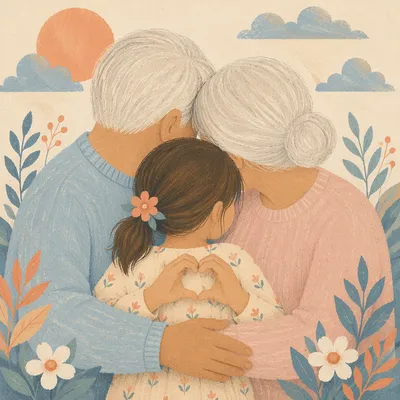 Loving Grandparents and Grandchild Heart Hands