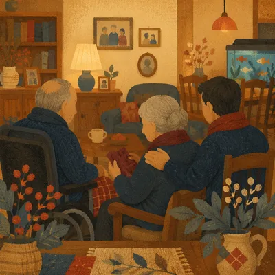Warm Intergenerational Family Living Room Portrait
