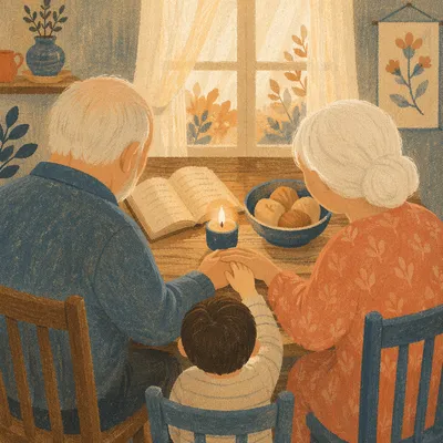 Grandparents and Grandchild Sharing Family Prayer