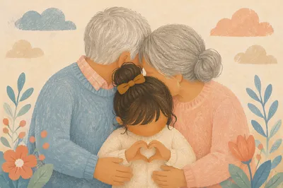 Warm Grandparents and Grandchild Heart Embrace