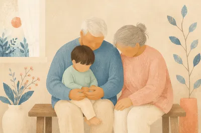 Grandparents and Grandchild in Tender Embrace
