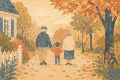 Grandparents and Grandchild Autumn Family Walk