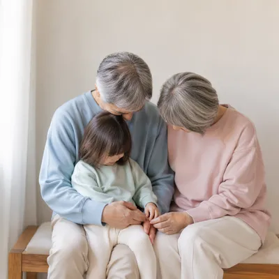 Tender Grandparents and Grandchild Family Portrait