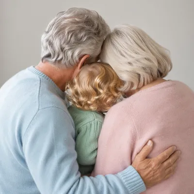 Tender Grandparents and Grandchild Family Embrace