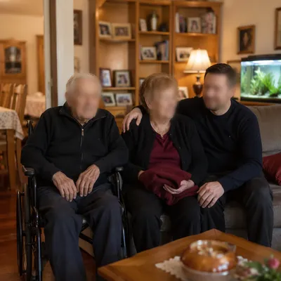 Intergenerational Family Care in Warm Living Room