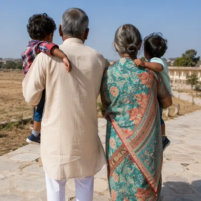 Grandparents Holding Grandchildren in Rural Sunshine