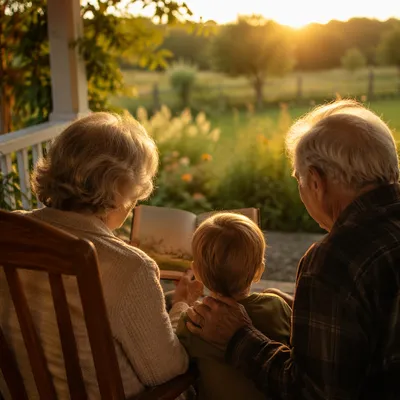 Grandparents and Grandchild Sharing Porch Devotion