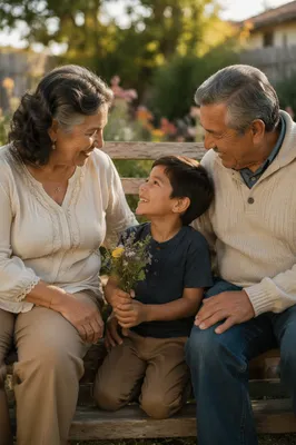 Grandparents and Grandchild in Garden Portrait