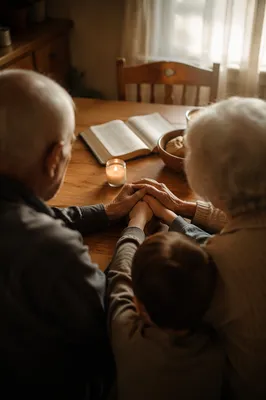 Family Prayer Around a Cozy Kitchen Table