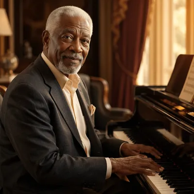 Elegant Grandfather Playing Grand Piano Portrait