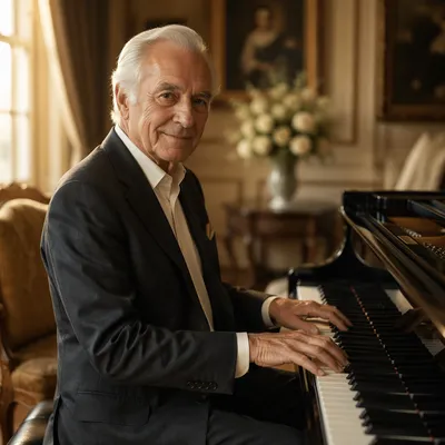Elegant Grandfather Playing Grand Piano Portrait