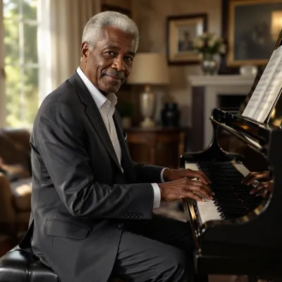 Elderly Man Playing Grand Piano Portrait