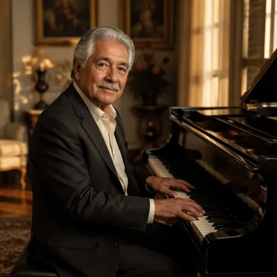 Elderly Man Seated at Grand Piano