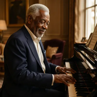 Elegant Grandfather Playing Grand Piano Portrait