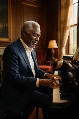Elegant Grandfather Playing Piano Indoors