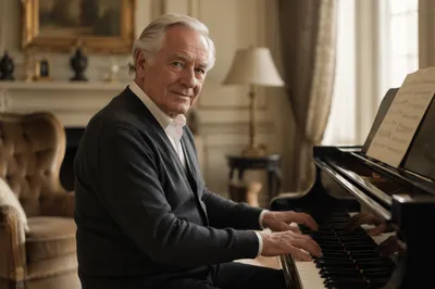 Grandfather Playing Grand Piano at Home