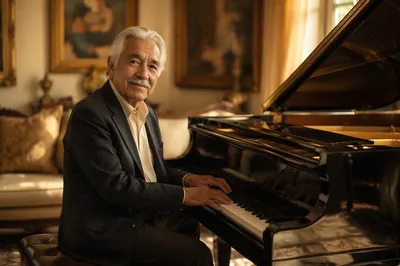 Elderly Man Seated at Grand Piano