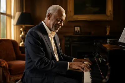 Elegant Grandfather Playing Piano Portrait
