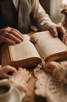 Grandfather Reading Bible Story to Grandchildren
