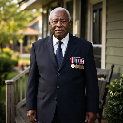 Dignified Elderly Veteran on Front Porch
