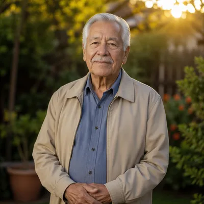 Elderly Man in Sunlit Garden Portrait