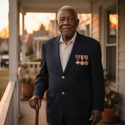 Dignified Elderly Veteran on Front Porch