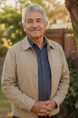 Elderly Hispanic Man in Sunlit Garden