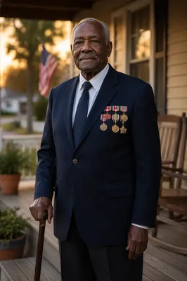 Dignified Elderly Veteran on Front Porch